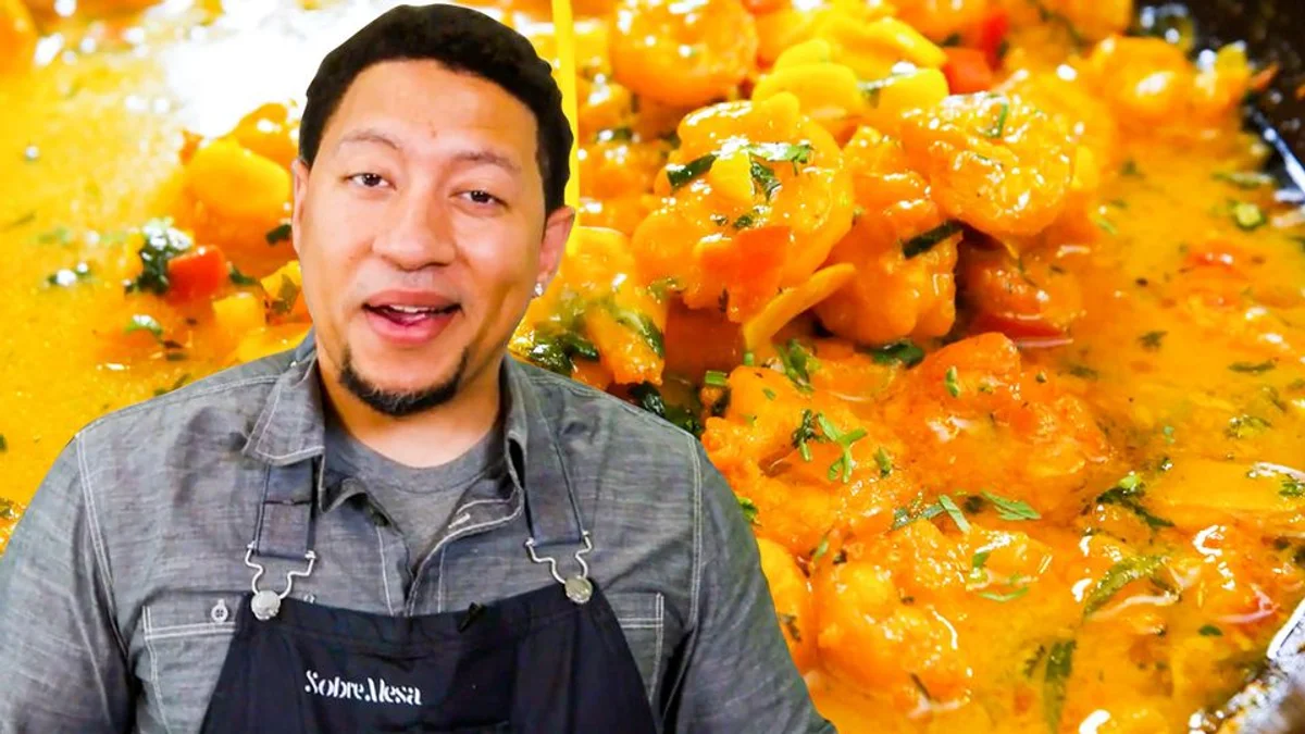 Chef Nelson German preparing lime shrimp criolla for Delish